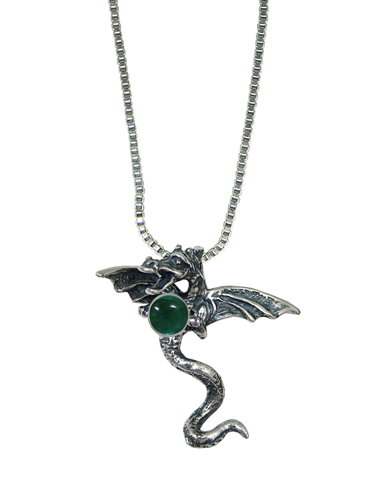 Sterling Silver 3D Dragon Pendant With Fluorite